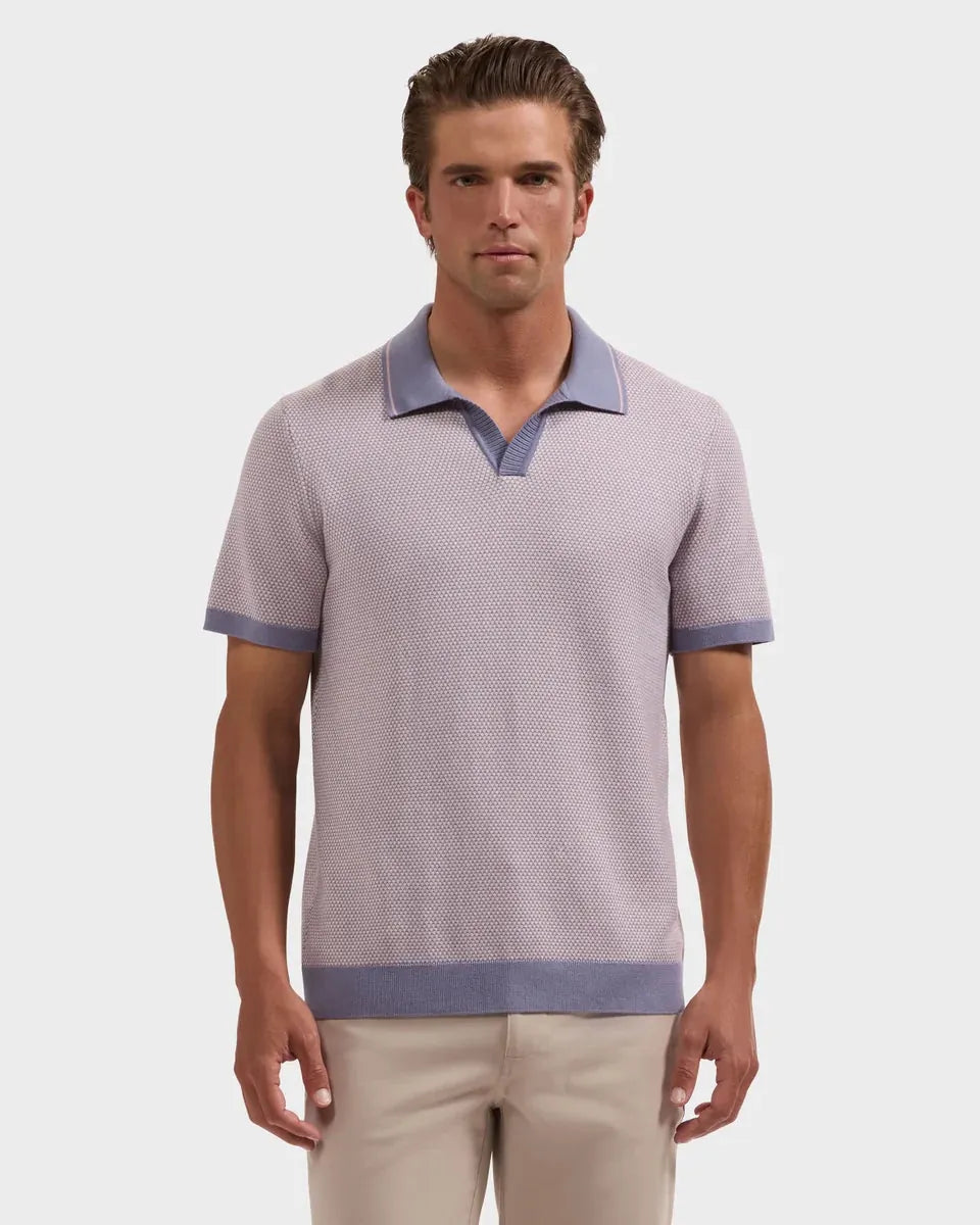 Bugatchi Polos Geometric Johnny Collar Short-Sleeve Sweater