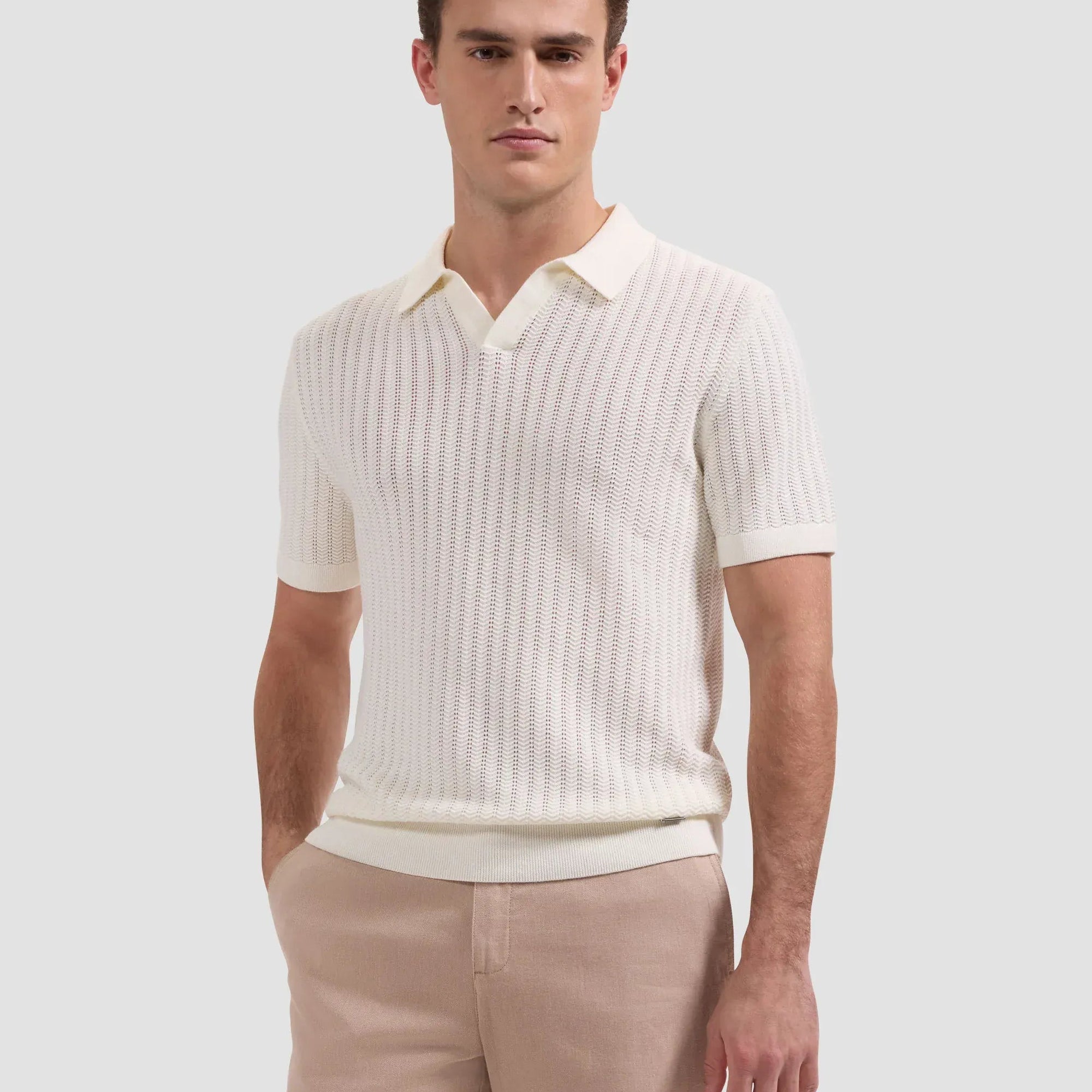 Bugatchi Polos Johnny Collar Short-Sleeve Sweater in Chalk
