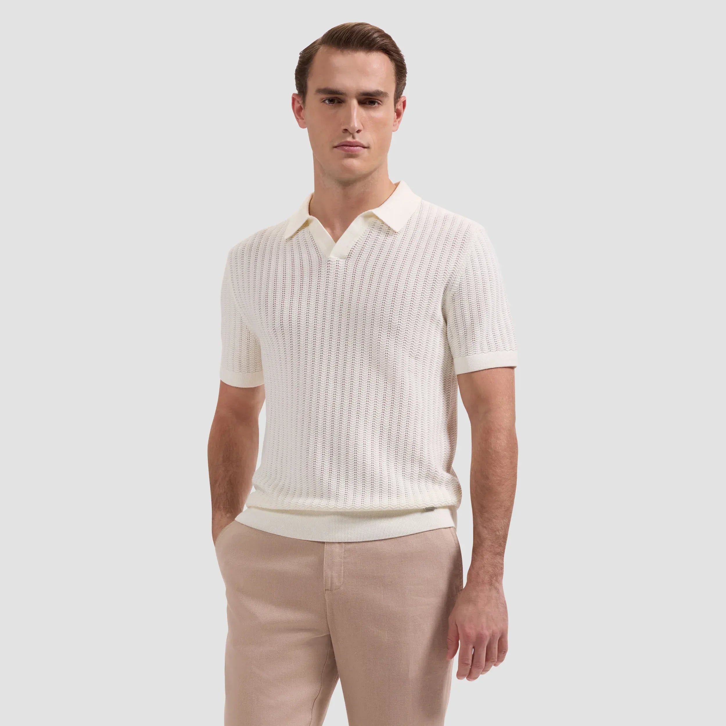 Bugatchi Polos Johnny Collar Short-Sleeve Sweater in Chalk