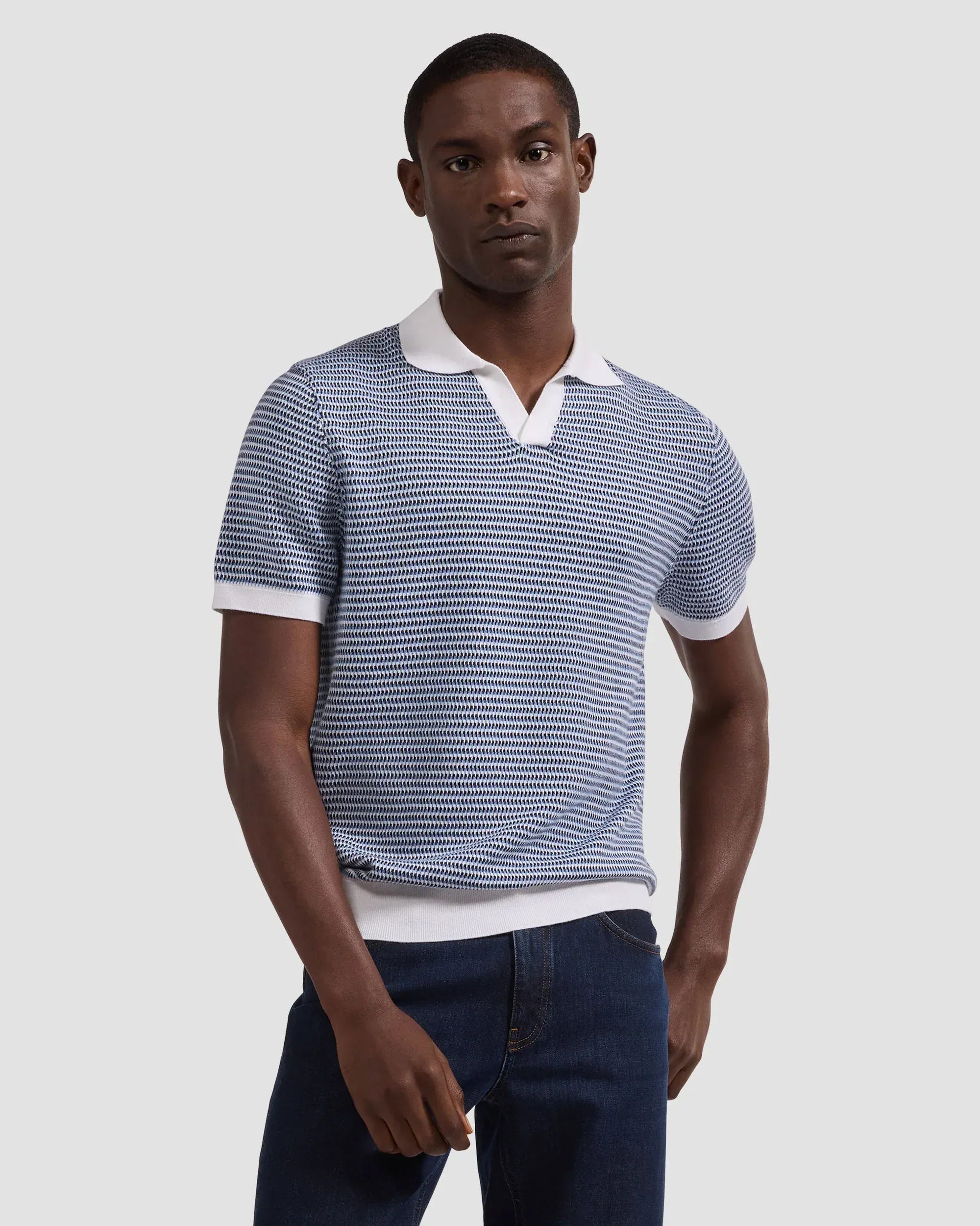 Bugatchi Polos Johnny Collar Short Sleeve Sweater in Navy