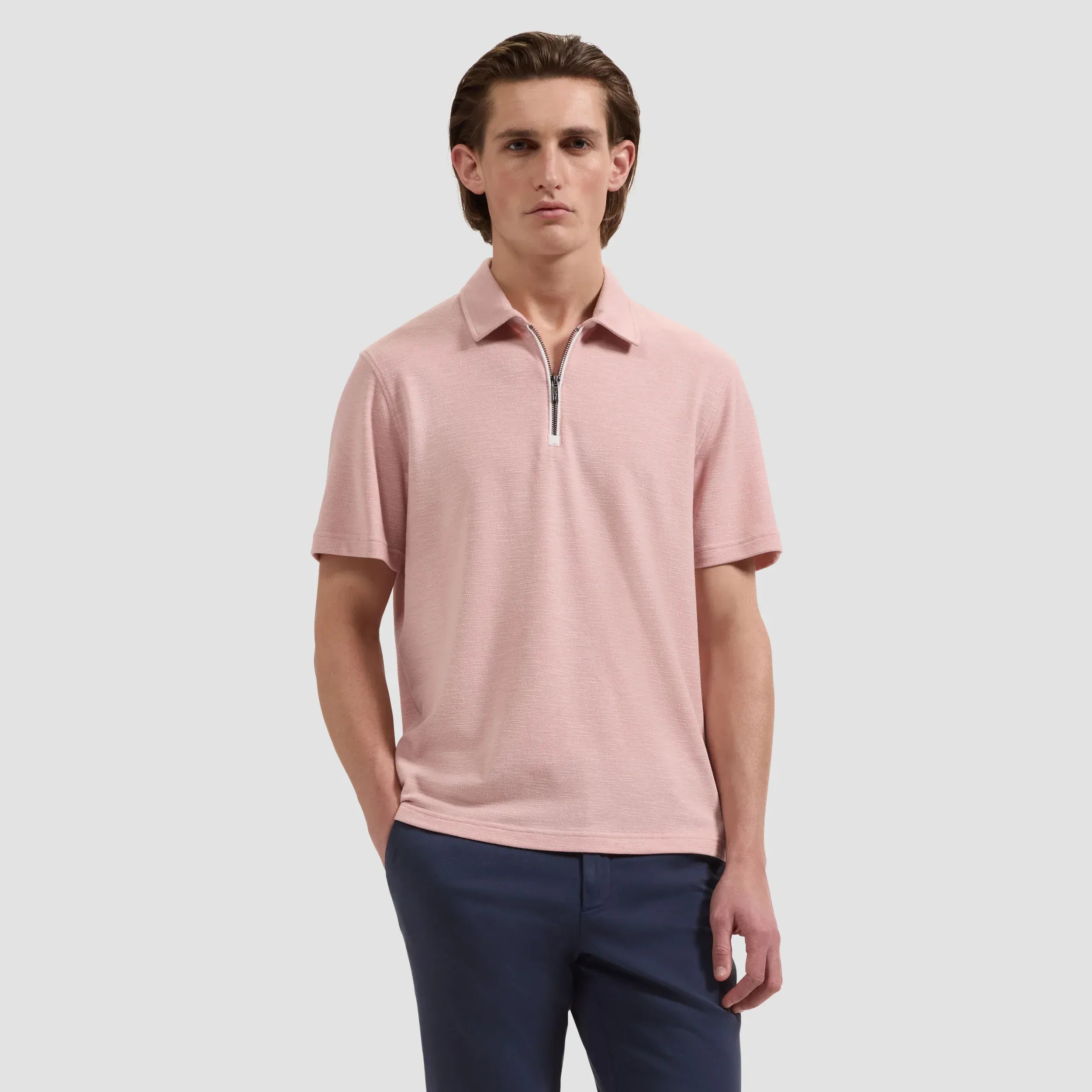 Bugatchi Polos Quarter-Zip Polo in Dusty Pink