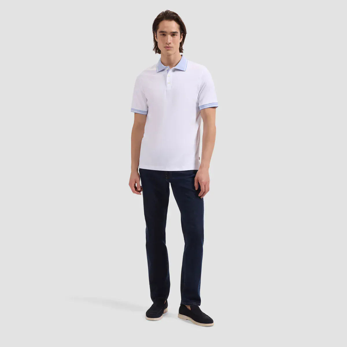 Bugatchi Polos Solid Pima Three-Button Polo in White