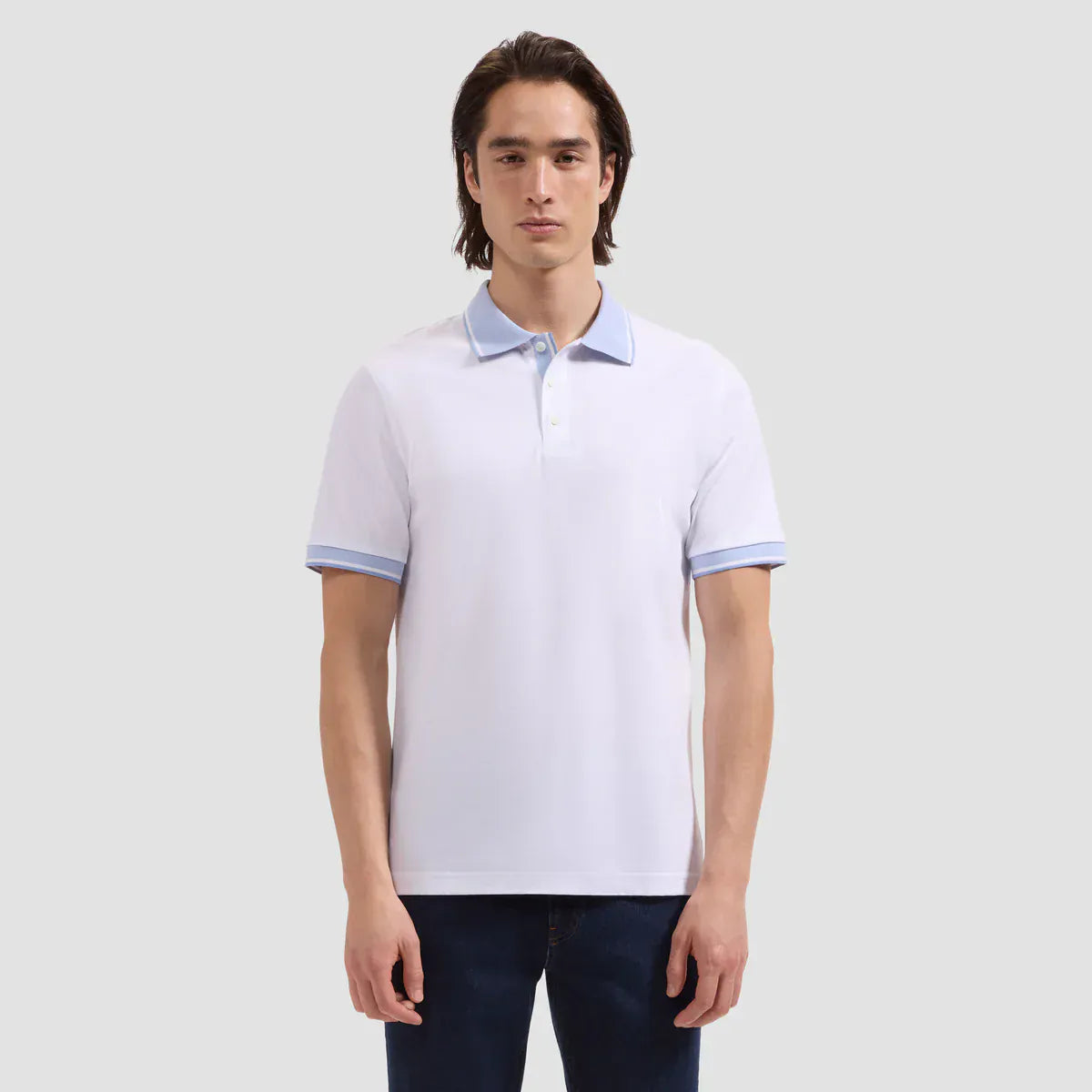 Bugatchi Polos Solid Pima Three-Button Polo in White