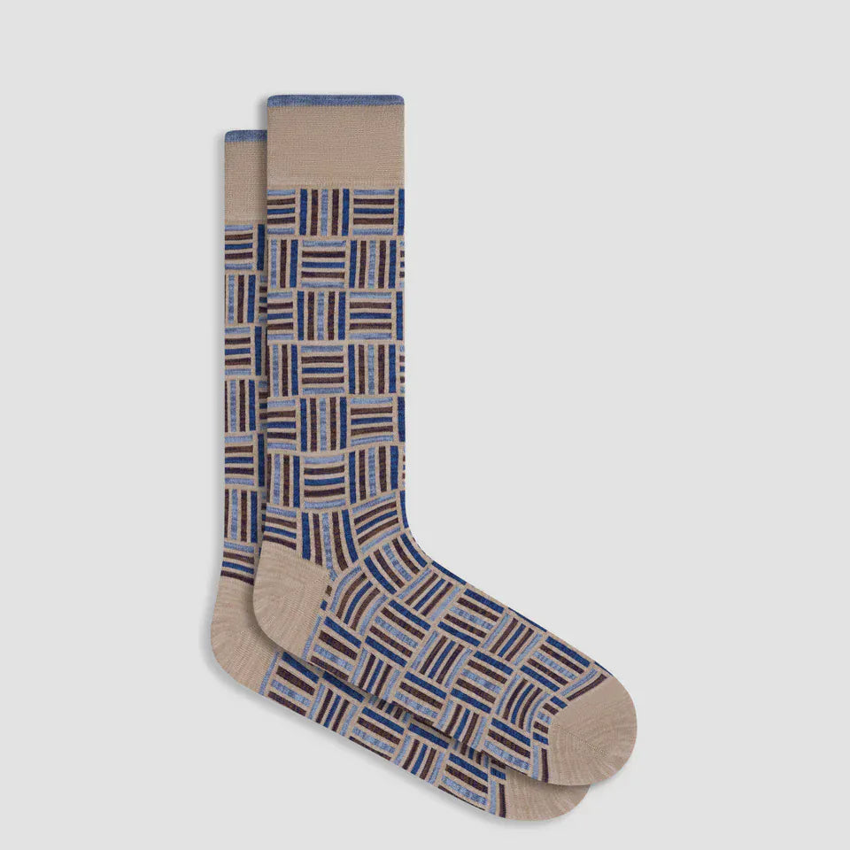 Bugatchi Socks Basketweave Mid-Calf Socks in Mocha