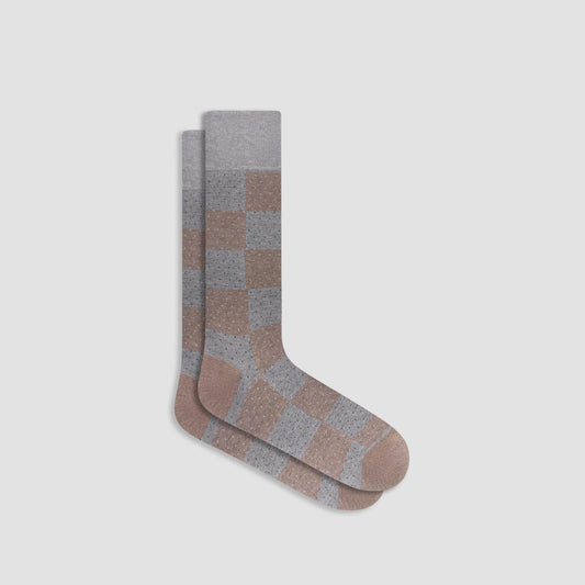 Bugatchi Socks Checkerboard Mid-Calf Socks - Cement