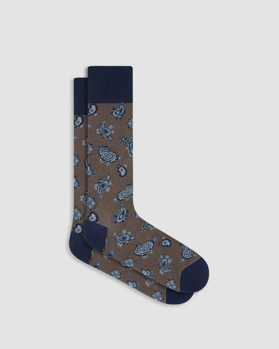 Bugatchi Socks Paisley Mid-Calf Socks in Mocha