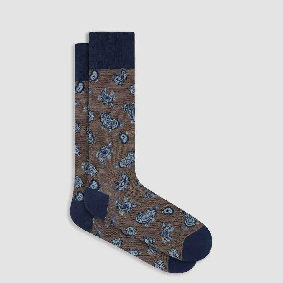 Bugatchi Socks Paisley Mid-Calf Socks in Mocha