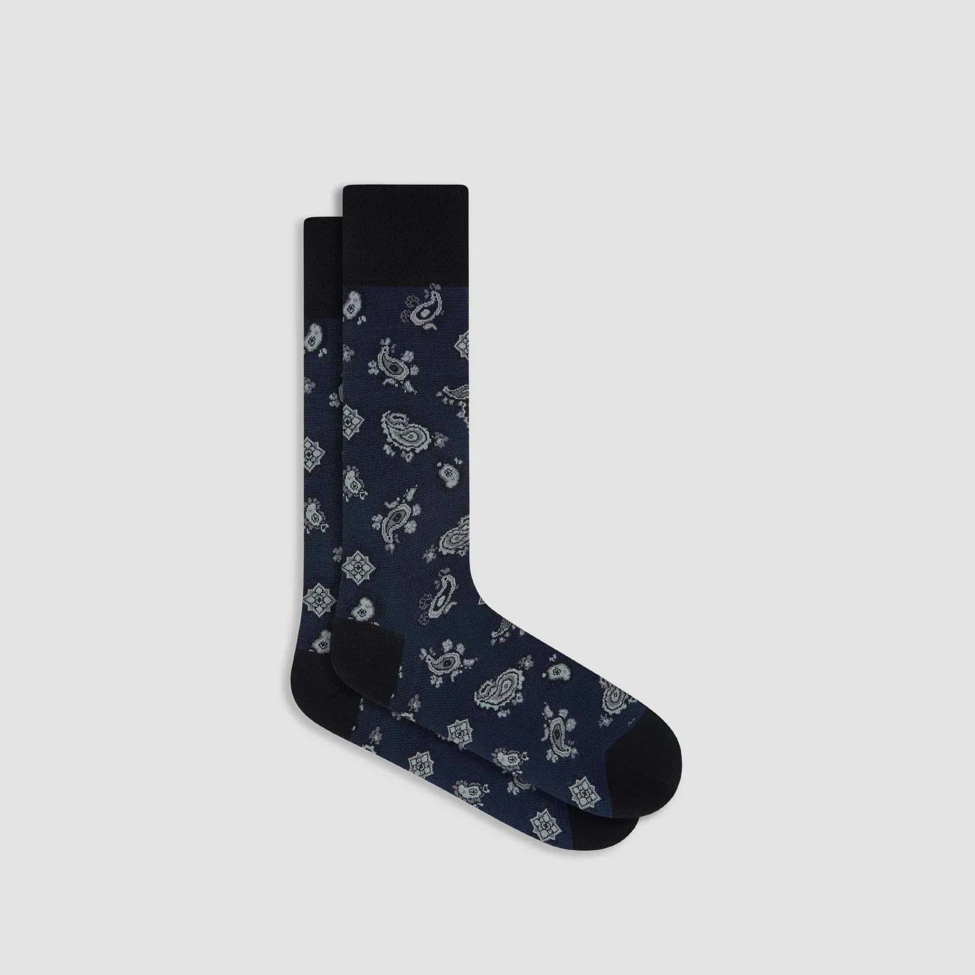 Bugatchi Socks Paisley Mid-Calf Socks in Navy