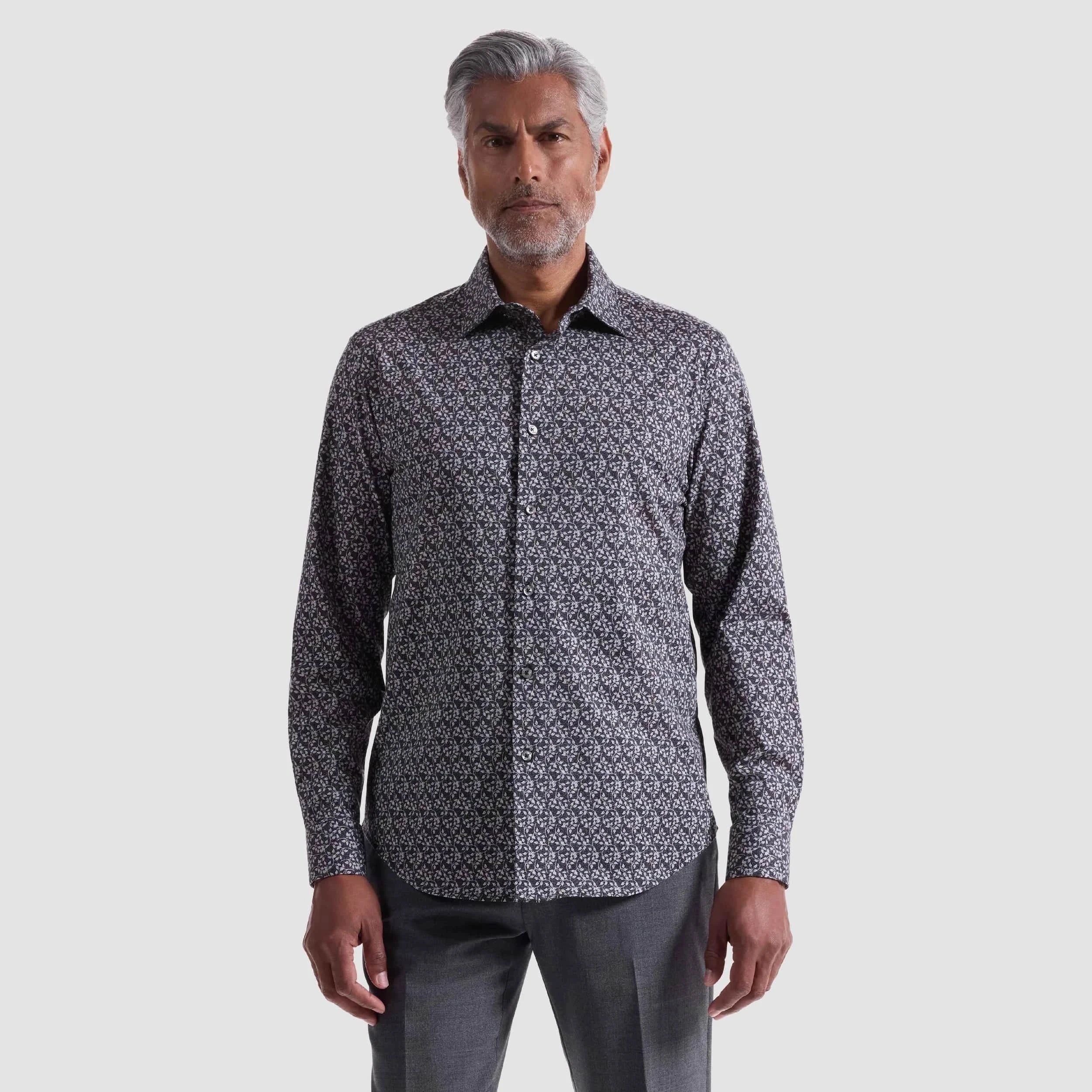 Bugatchi Sport Shirts 089 / S James Leaf Print OoohCotton Shirt