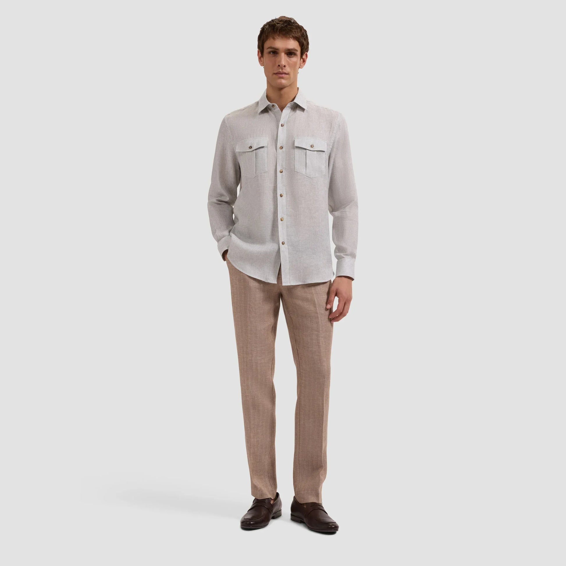 Bugatchi Sport Shirts Jasper Striped Shirt in Khaki