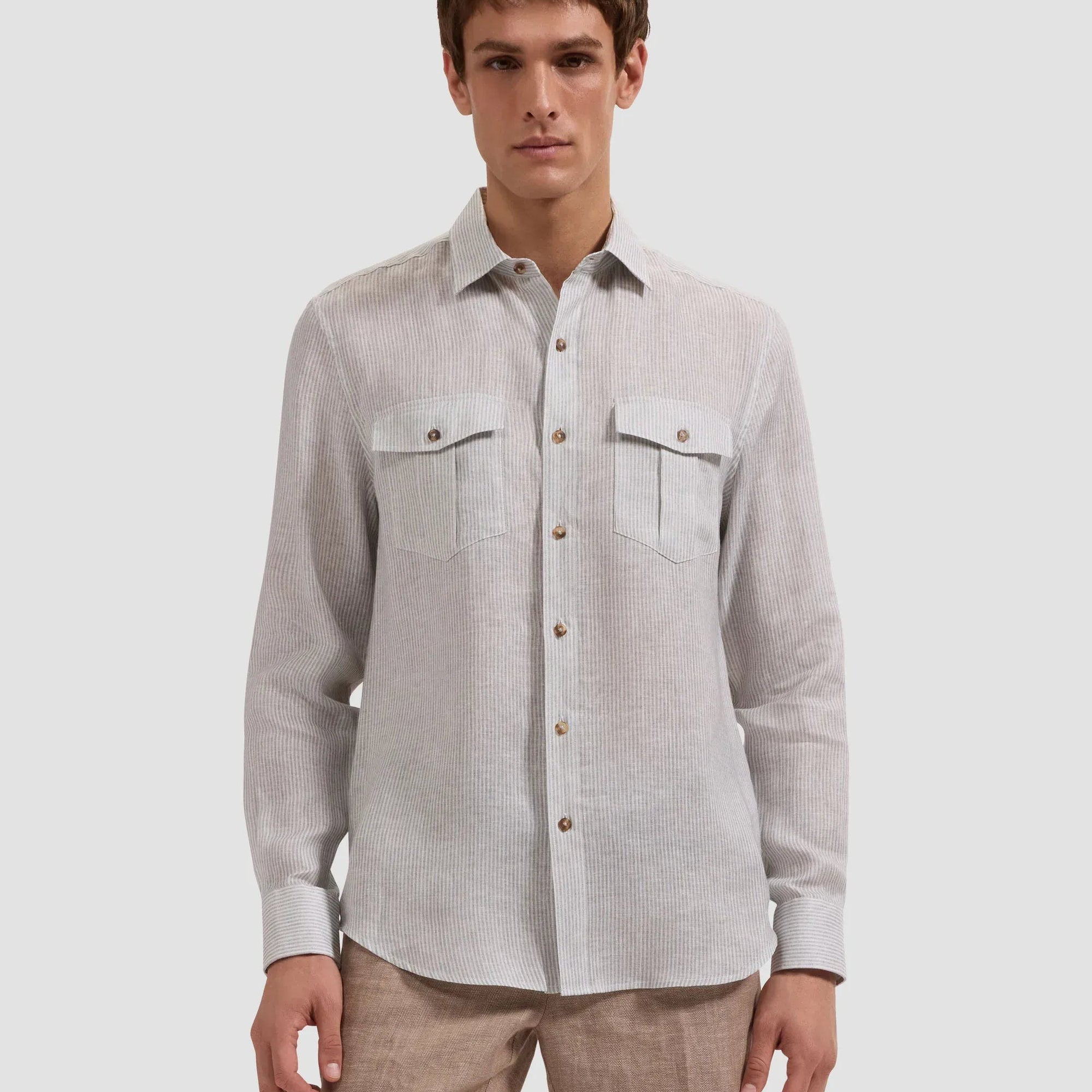 Bugatchi Sport Shirts Jasper Striped Shirt in Khaki