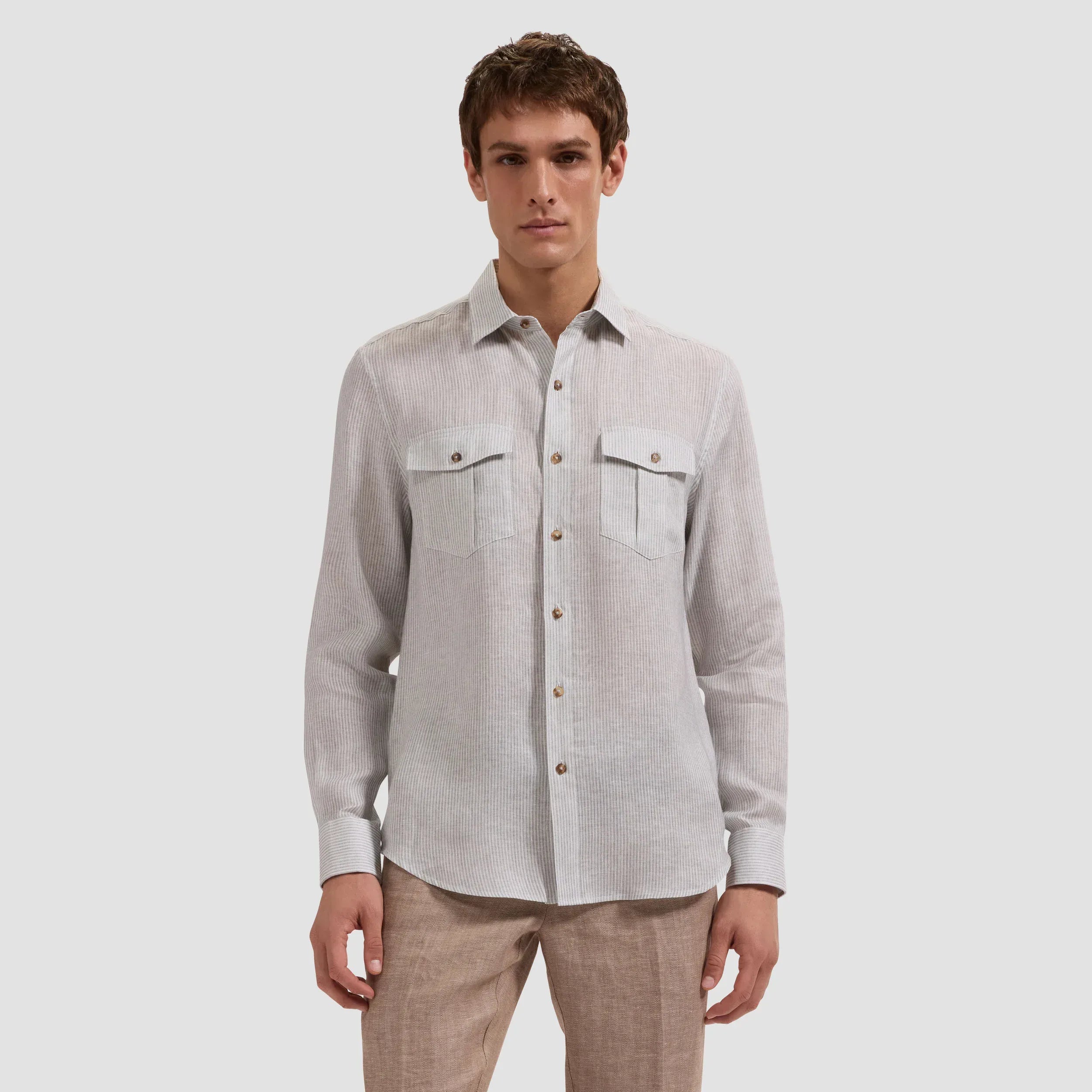 Bugatchi Sport Shirts Jasper Striped Shirt in Khaki
