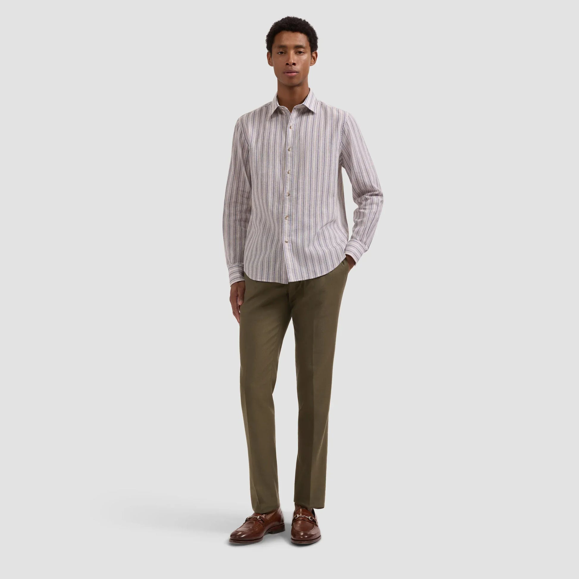 Bugatchi Sport Shirts Julian Striped Shirt in Camel