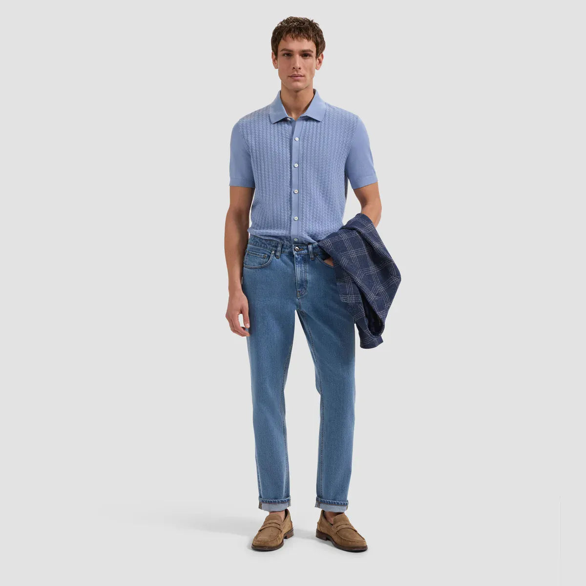 Bugatchi Sweaters Basketweave Button-Front Short-Sleeve Sweater