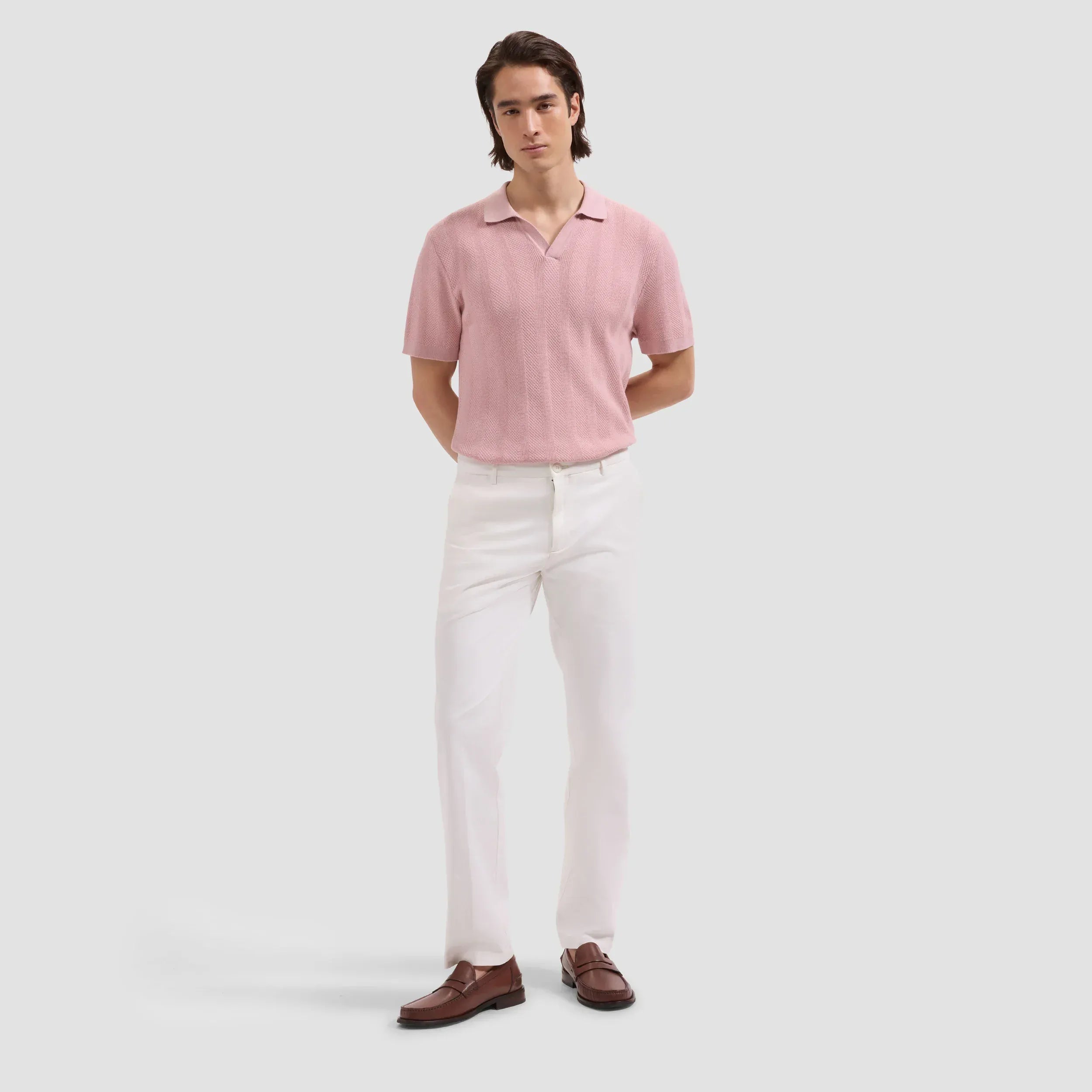 Bugatchi Sweaters Johnny Collar Short-Sleeve Sweater in Dusty Pink