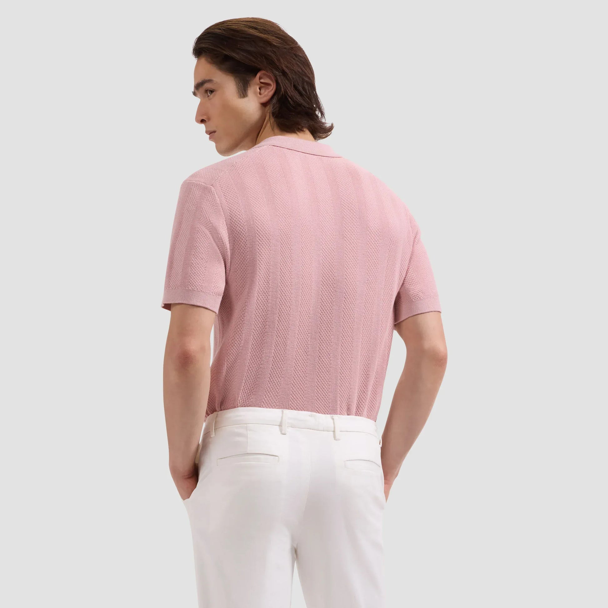 Bugatchi Sweaters Johnny Collar Short-Sleeve Sweater in Dusty Pink