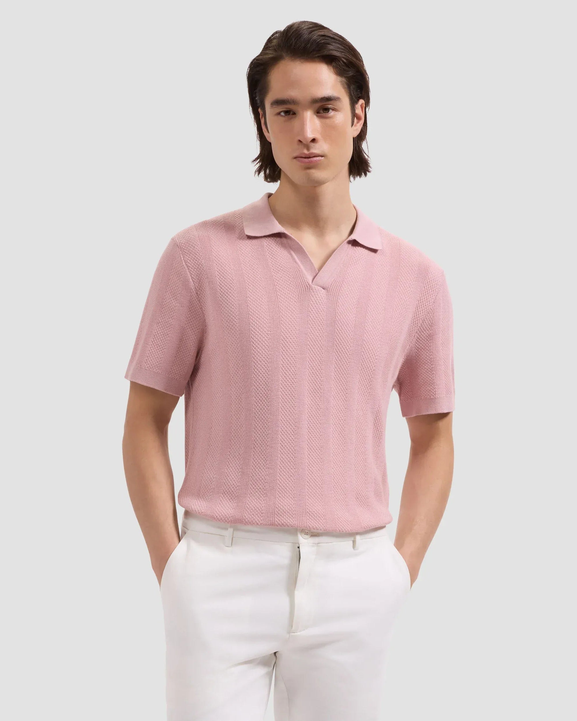 Bugatchi Sweaters Johnny Collar Short-Sleeve Sweater in Dusty Pink