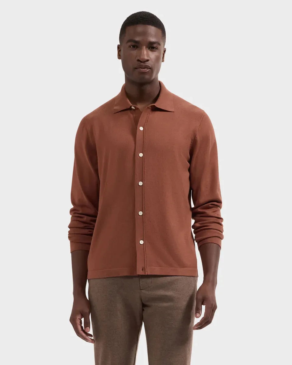 Bugatchi Sweaters Solid Full Button Long-Sleeve Polo Sweater