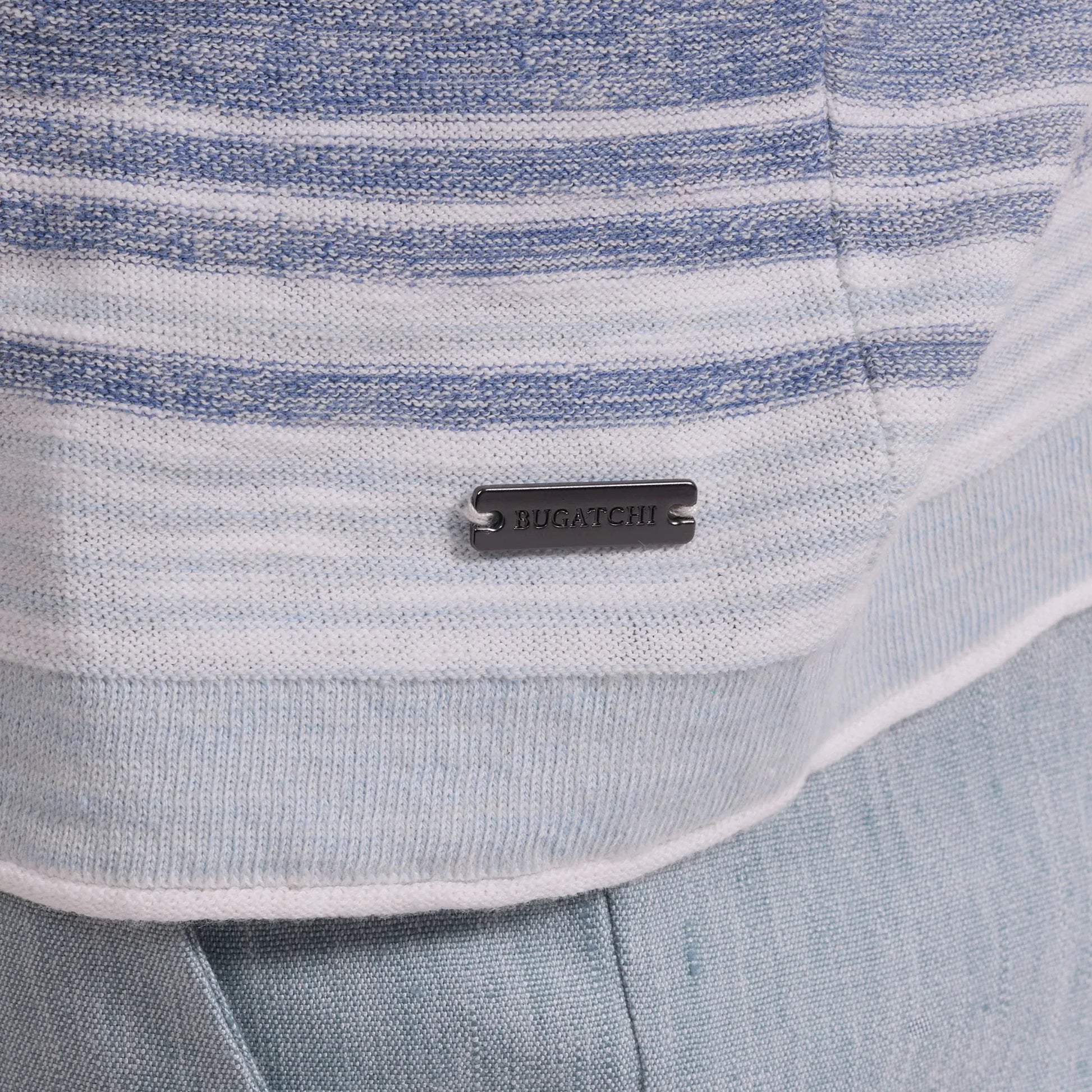 Bugatchi Sweaters Stripe Crewneck Sweater in Cobalt