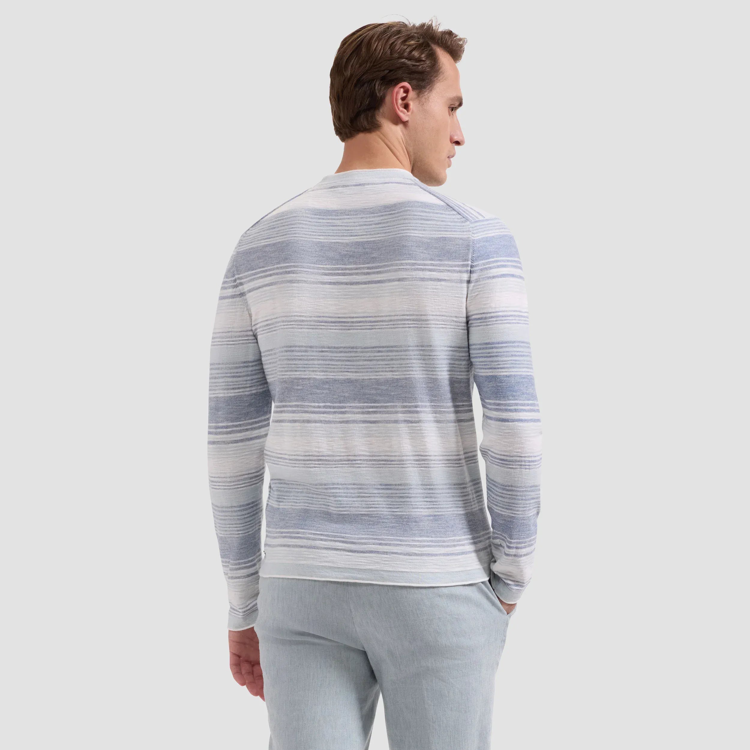 Bugatchi Sweaters Stripe Crewneck Sweater in Cobalt