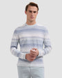 Bugatchi Sweaters Stripe Crewneck Sweater in Cobalt