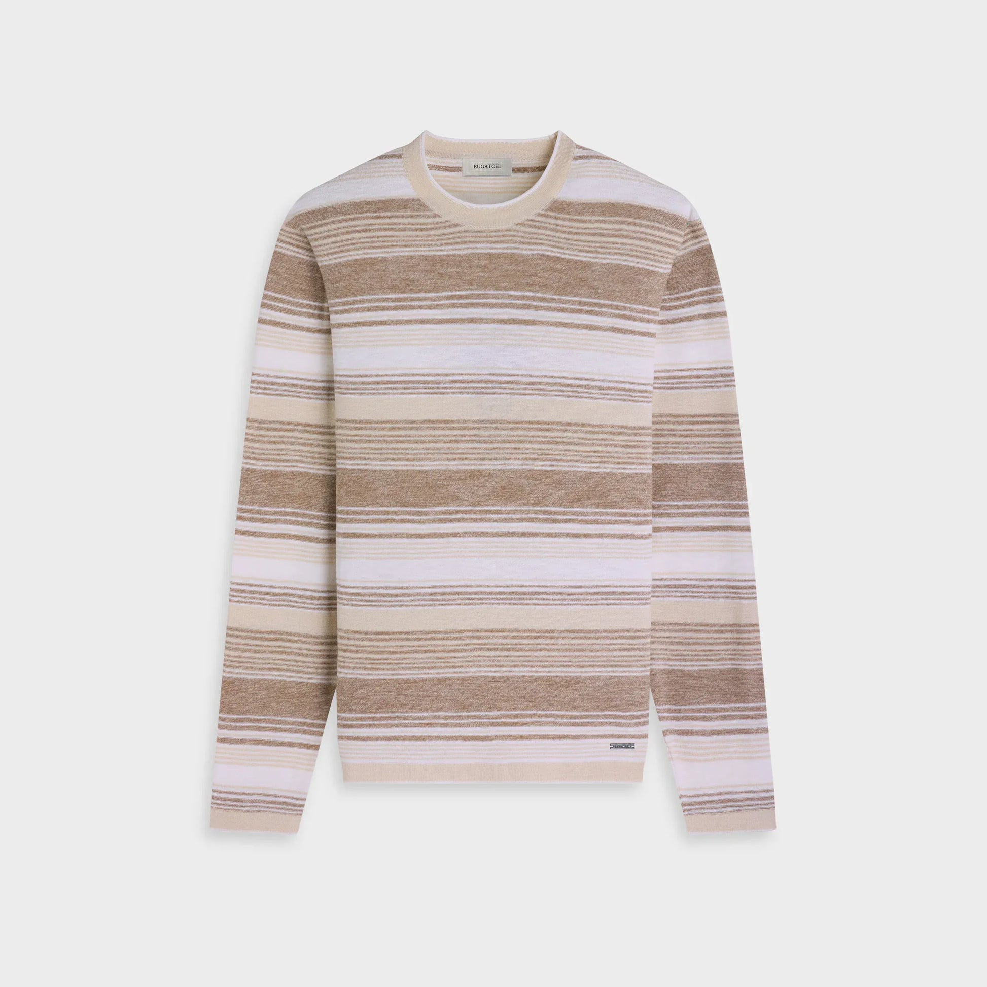 Bugatchi Sweaters Stripe Crewneck Sweater in Tobacco