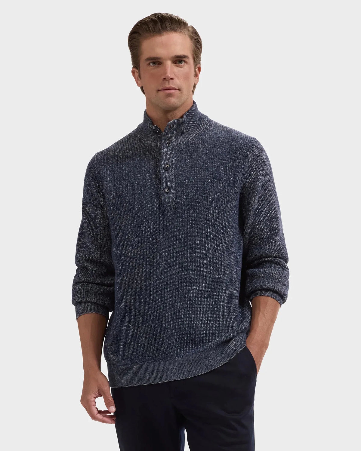 Bugatchi Sweaters Two-Tone Rib Mock Neck Sweater