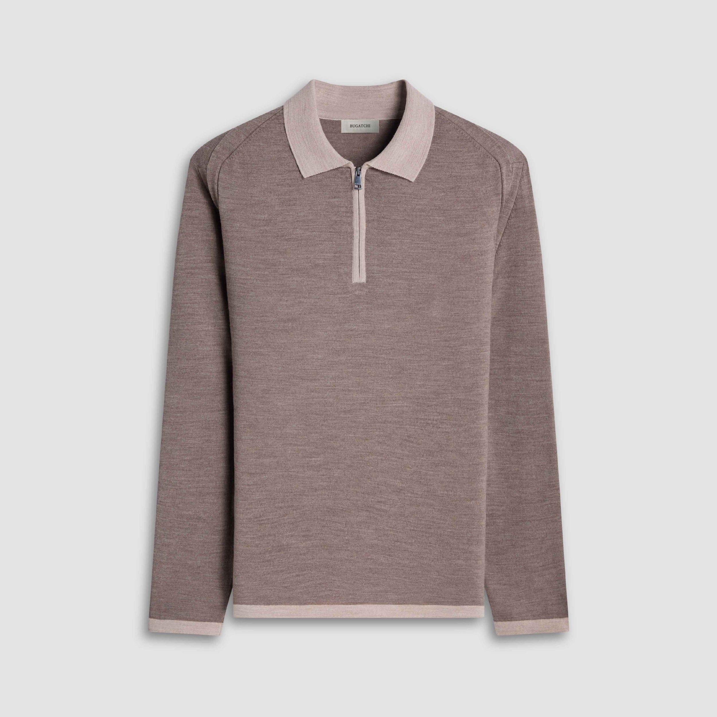 Bugatchi Sweaters Walnut / M Melange Quarter Zip Polo Sweater