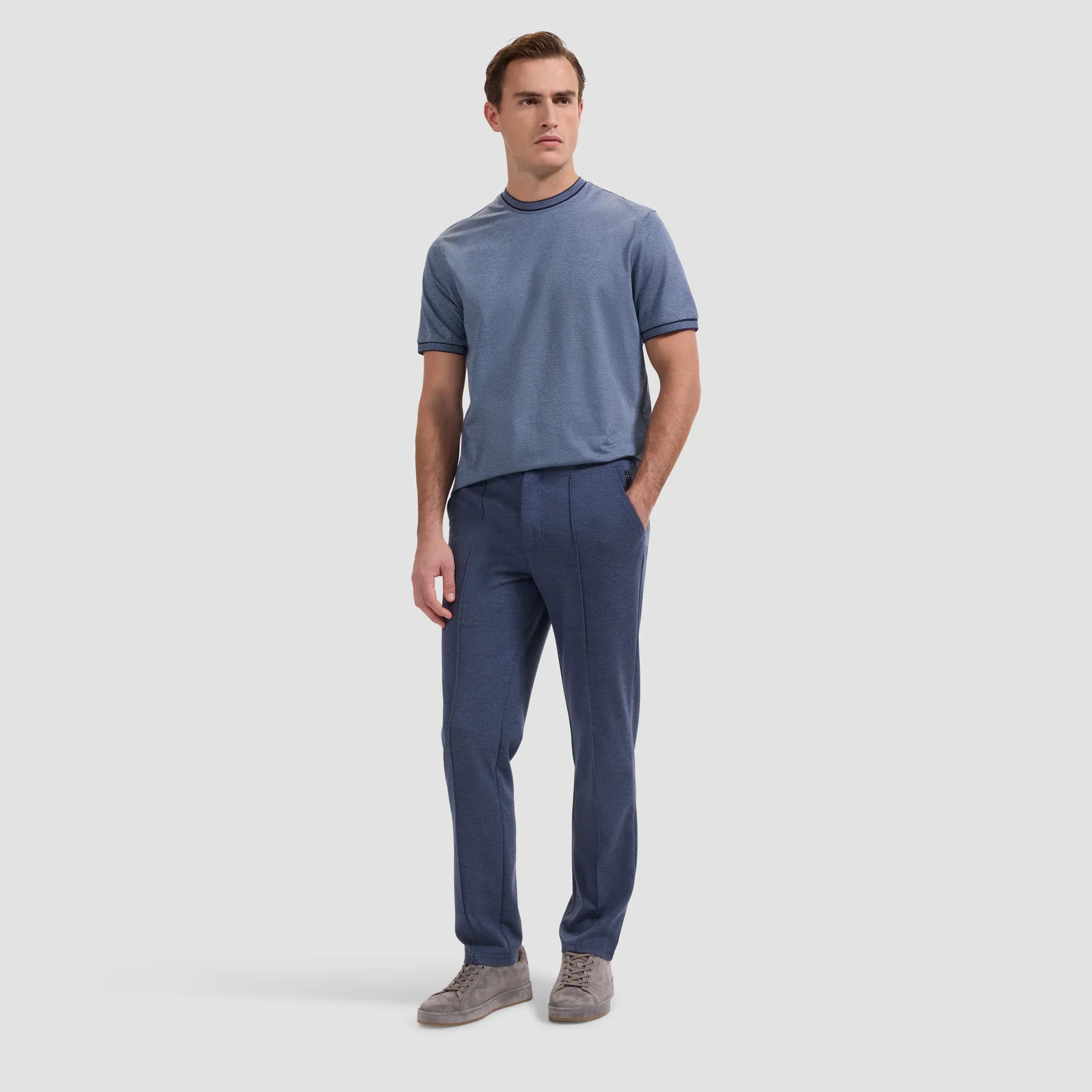 Bugatchi T-Shirts Micro-Check T-Shirt in Navy