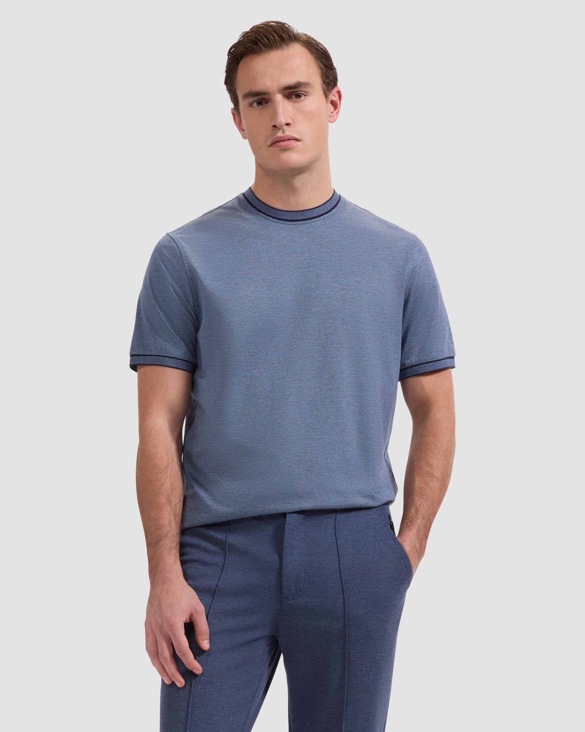Bugatchi T-Shirts Micro-Check T-Shirt in Navy