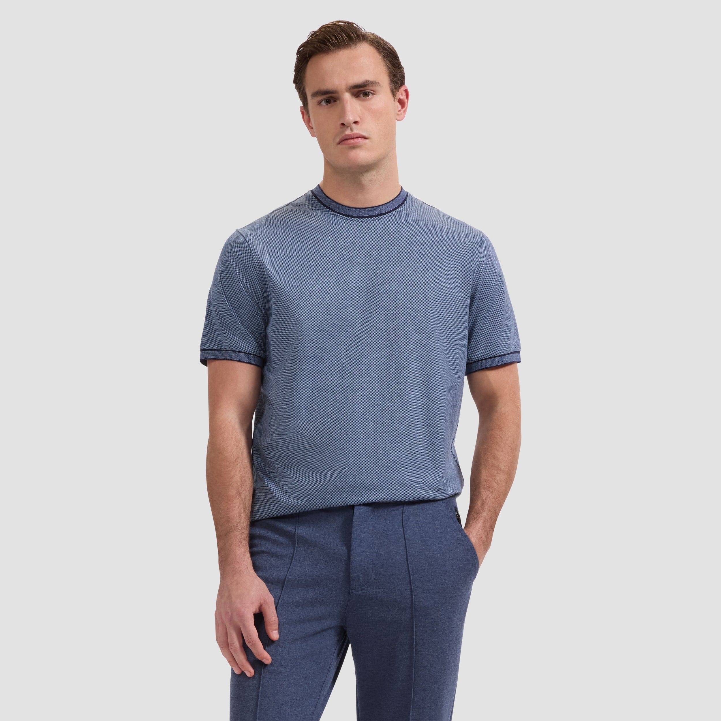 Bugatchi T-Shirts Micro-Check T-Shirt in Navy