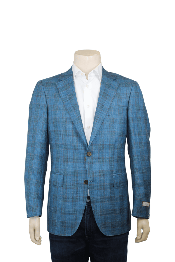 Canali Sport Coats Siena Blue and Brown Plaid Sport Coat