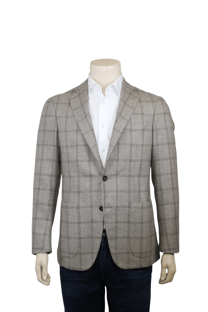 Canali Sport Coats Taupe & Brown Windowpane Sport Coat