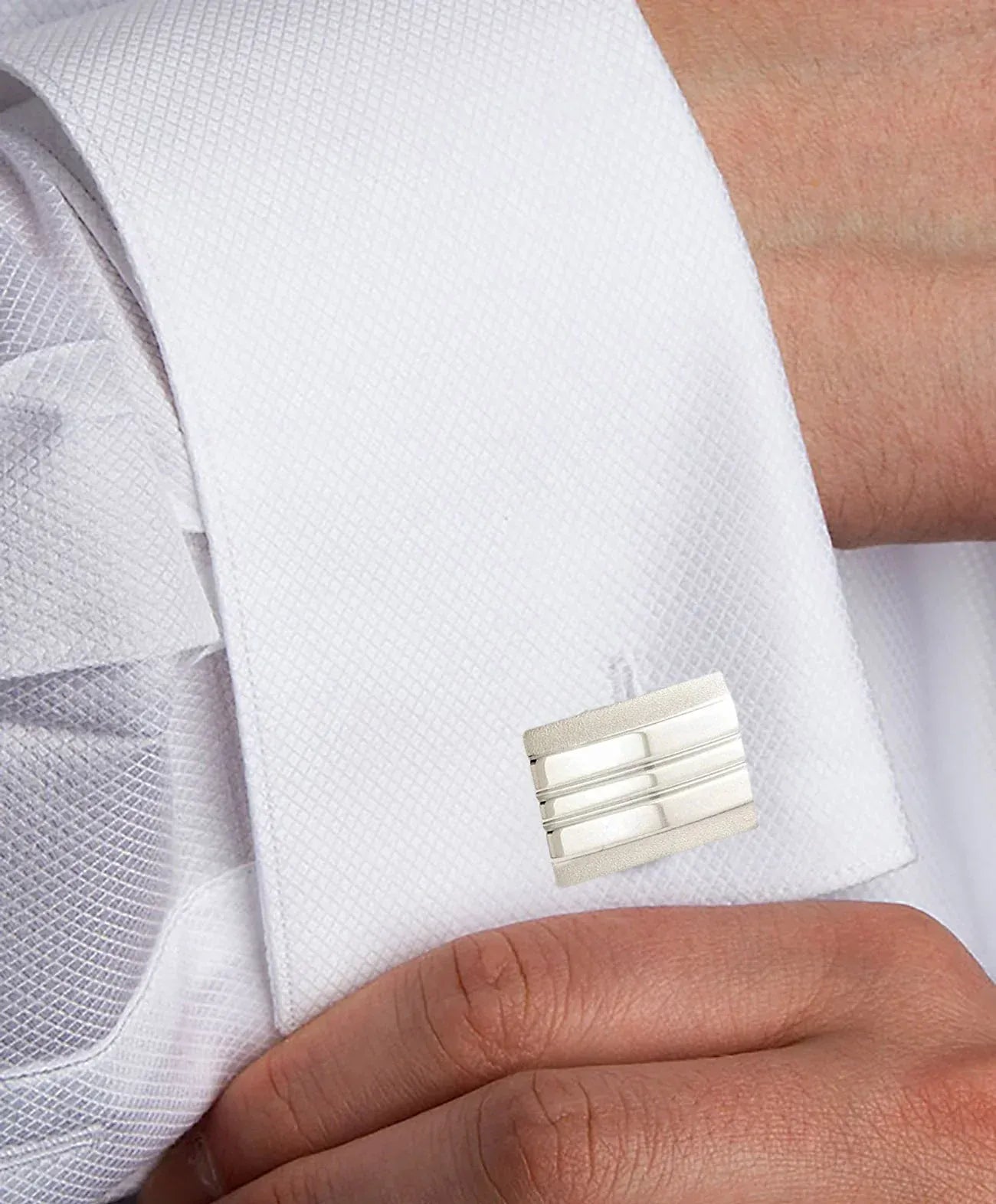 David Donahue Cufflinks SILVER / OS Sterling Silver Lined Rectangle Cufflinks