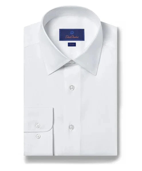 David Donahue Dress Shirts White / 14.5 x 32/33 Trim Super Fine Twill Dress Shirt - White