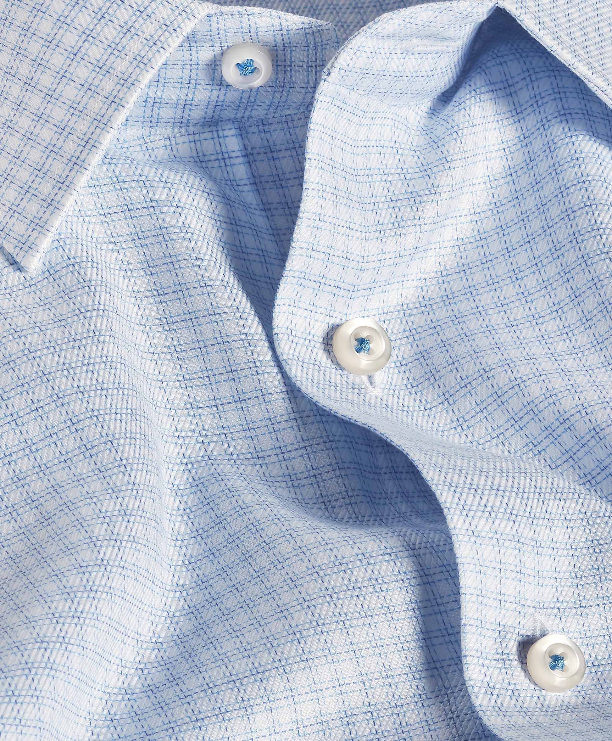David Donahue Dress Shirts White & Blue Twill Check Stretch Dress Shirt