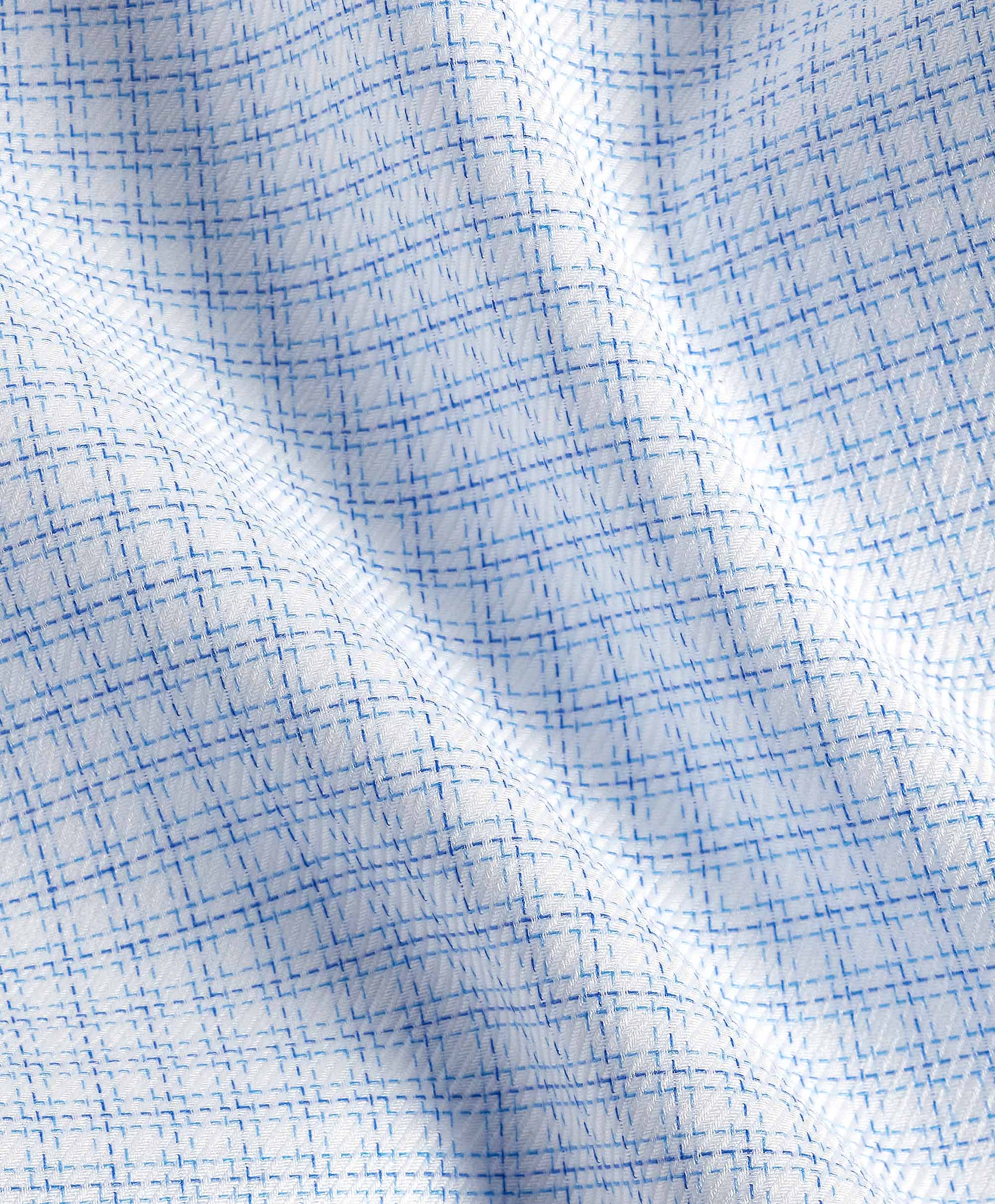 David Donahue Dress Shirts White & Blue Twill Check Stretch Dress Shirt