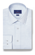 David Donahue Dress Shirts White & Blue Twill Check Stretch Dress Shirt