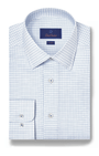 David Donahue Dress Shirts White & Blue Twill Check Stretch Dress Shirt