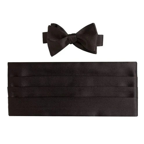 David Donahue Formal Accessories Black Satin Self-tie Bow Tie & Cummerbund Set