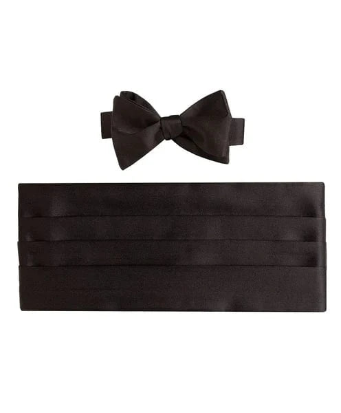 David Donahue Formal Accessories Black Satin Self-tie Bow Tie & Cummerbund Set