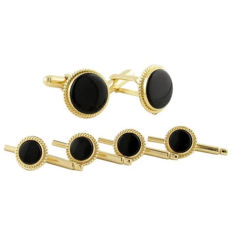 David Donahue Formal Accessories Onyx & Gold plated Sterling Stud Set