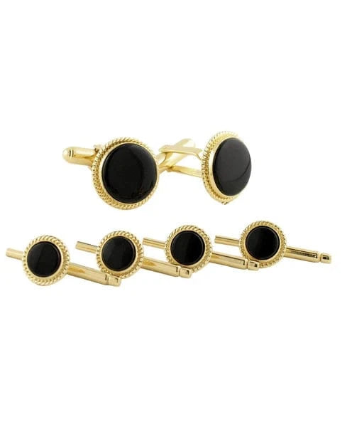 David Donahue Formal Accessories Onyx & Gold plated Sterling Stud Set