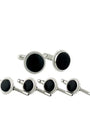 David Donahue Formal Accessories Sterling Silver & Onyx Stud Set - Silver