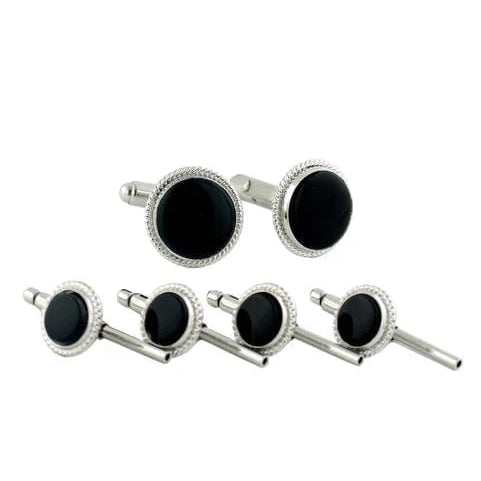 David Donahue Formal Accessories Sterling Silver & Onyx Stud Set - Silver