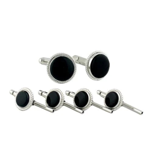 David Donahue Formal Accessories Sterling Silver & Onyx Stud Set - Silver