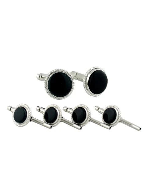 David Donahue Formal Accessories Sterling Silver & Onyx Stud Set - Silver