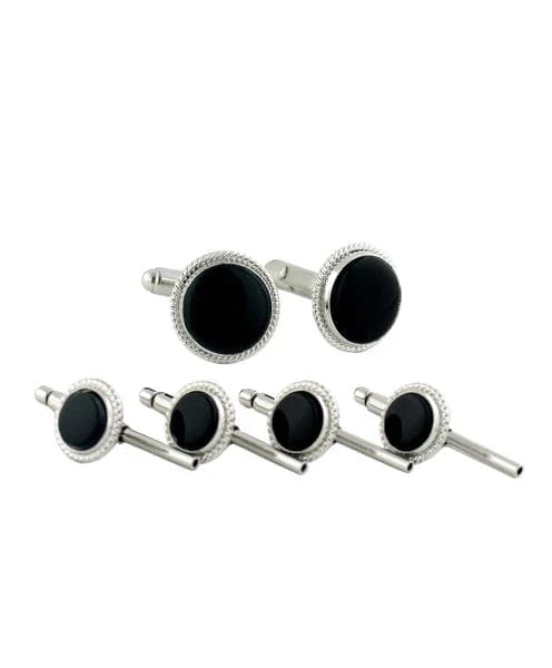 David Donahue Formal Accessories Sterling Silver & Onyx Stud Set - Silver