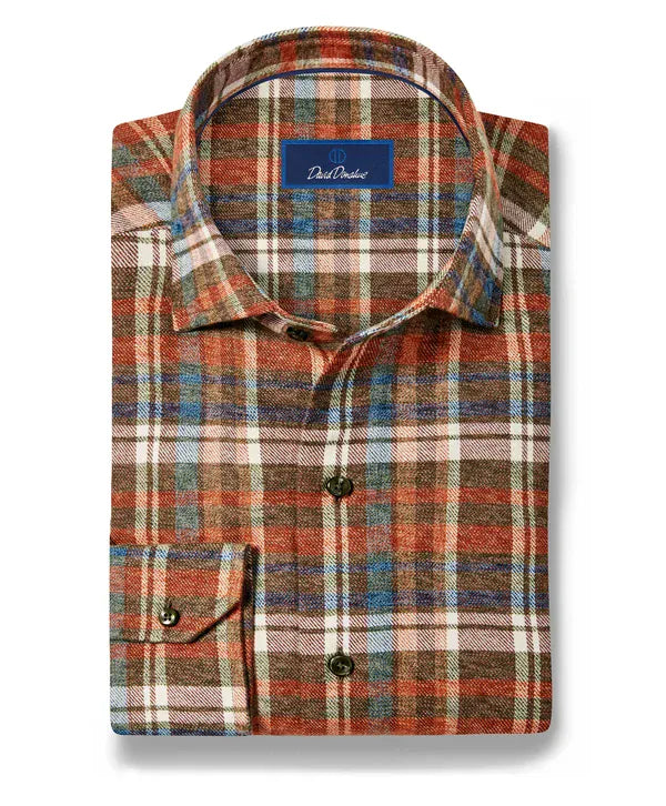 David Donahue Sport Shirts Brushed Plaid Sport Shirt