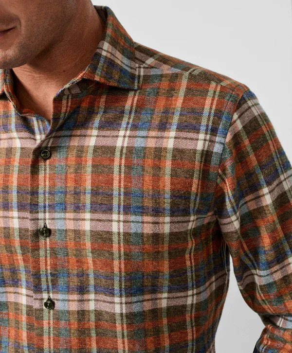 David Donahue Sport Shirts Brushed Plaid Sport Shirt